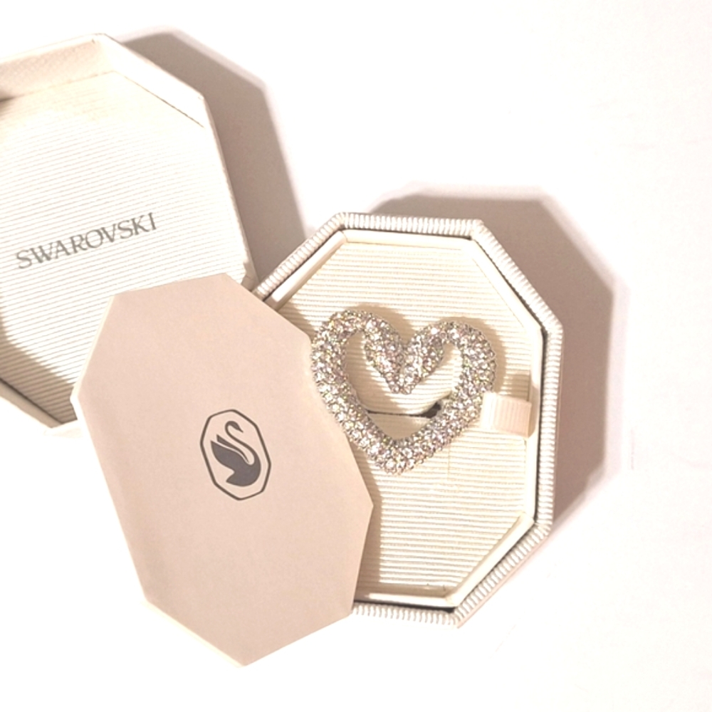 Nib Authentic Swarovski "Una" Two Swan Heart Love… - image 2